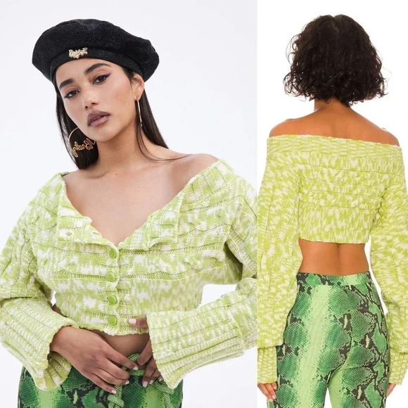 Cults Gaia Maressa Kiwi green off shoulder Bratz sweater M - Picture 3 of 12